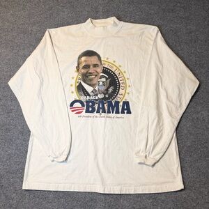 Barack Obama Graphic Shirt Mens XL Long Sleeve Mock Neck White